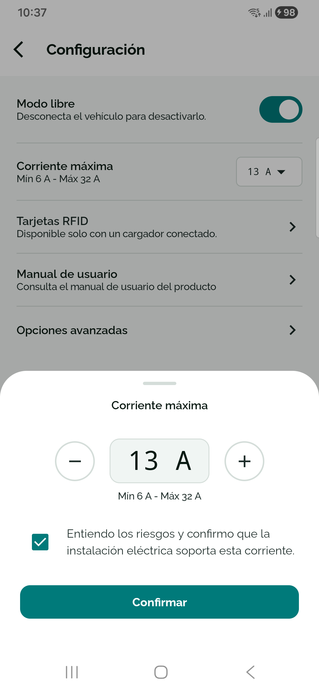 eV+ Config - Corriente