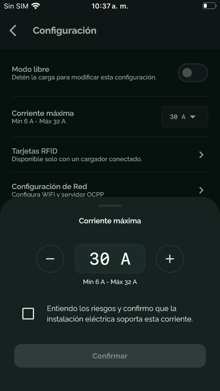 eV+ Config iOS - Corriente