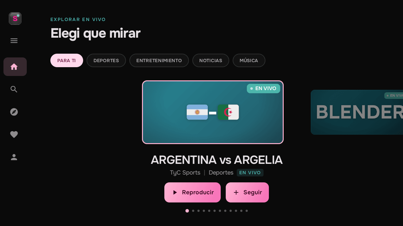 Streem en Android TV, reproductor de un vivo